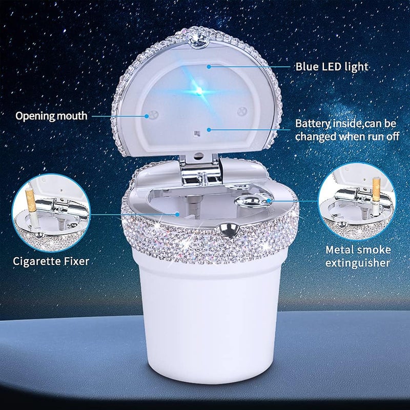 eing Car Ashtray Portable Bling Cigarette Smokeless Cylinder Cup Holder with Blue LED Light Indicator,Car Accessories for Women,Ideal for Car,Home and Office,2 - Pack White - Image 5