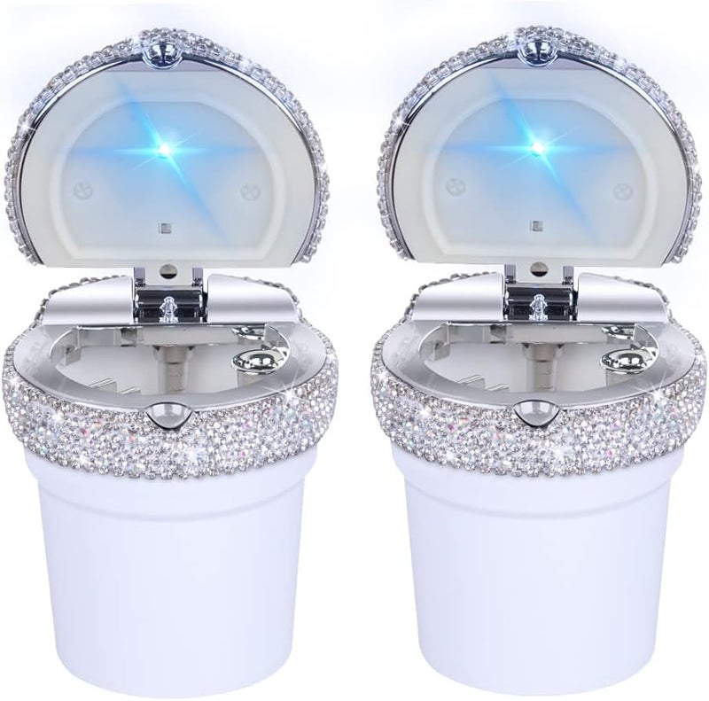 eing Car Ashtray Portable Bling Cigarette Smokeless Cylinder Cup Holder with Blue LED Light Indicator,Car Accessories for Women,Ideal for Car,Home and Office,2 - Pack White - Image 1