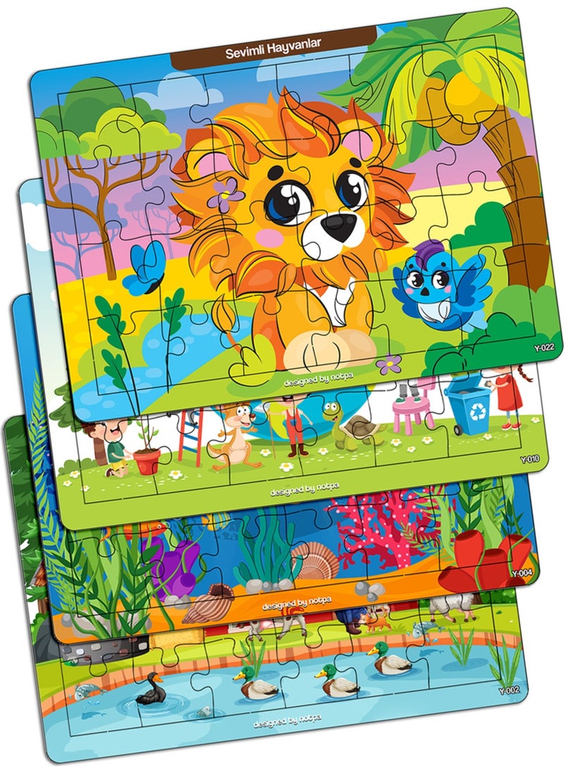 KutuTR Notpa Educational and Tutorial Wooden Colorful Puzzle Set of 4 for Children 2  - Image 1