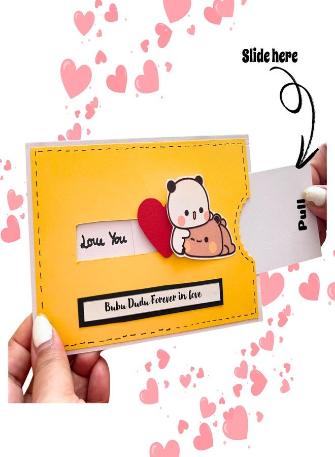 Crafted Forever Crafte Forever Bubu dudu slider greeting card with envelope for Birthday/Anniversary, 4x6 size, 300gsm, blank inside - Image 3