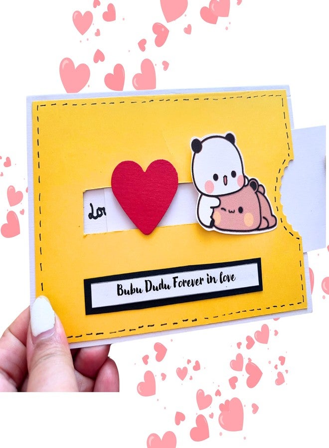Crafted Forever Crafte Forever Bubu dudu slider greeting card with envelope for Birthday/Anniversary, 4x6 size, 300gsm, blank inside - Image 1