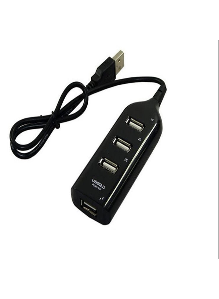 موزع USB 2.0 رباعي المنافذ عالي السرعة مع كابل بطول متر واحد لملحقات أجهزة الكمبيوتر المحمولة والمكتبية - أسود - Image 3