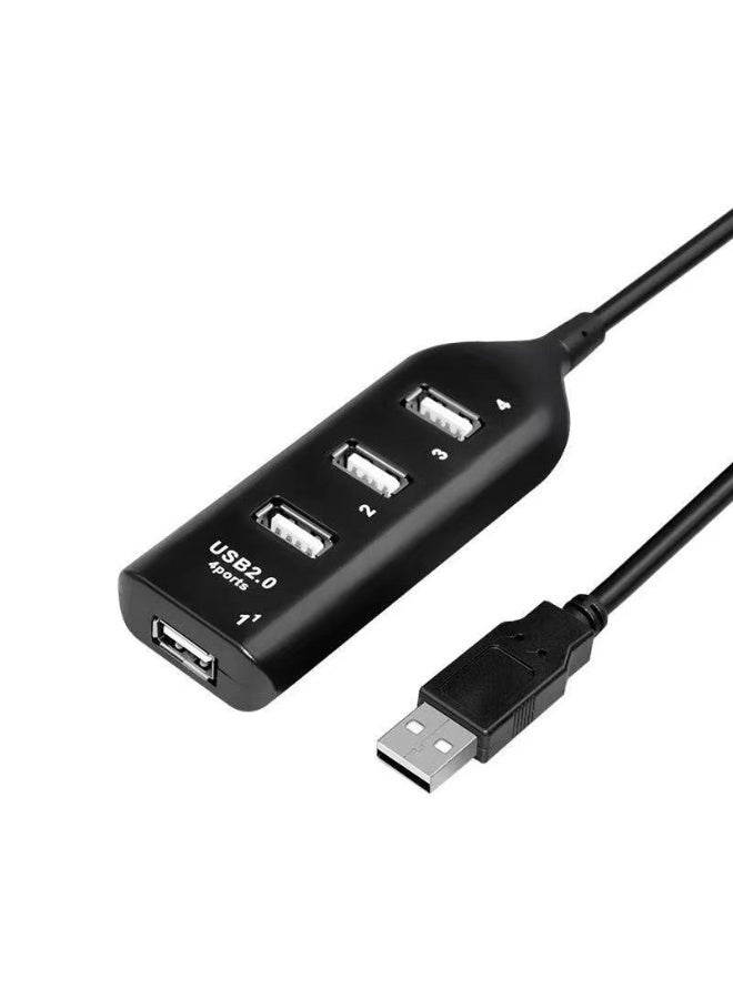 موزع USB 2.0 رباعي المنافذ عالي السرعة مع كابل بطول متر واحد لملحقات أجهزة الكمبيوتر المحمولة والمكتبية - أسود - Image 2