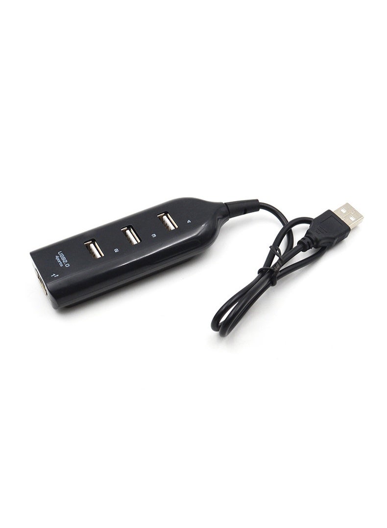 موزع USB 2.0 رباعي المنافذ عالي السرعة مع كابل بطول متر واحد لملحقات أجهزة الكمبيوتر المحمولة والمكتبية - أسود - Image 1