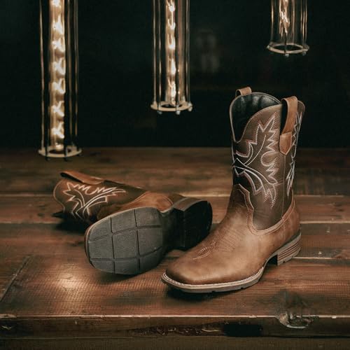 Lumeheel Cowboy Boots for Men - Western Square Toe Men's Brown Boots with Classic Embroidered, Slip on Chunky Heel for Spring Fall 10M - Image 4