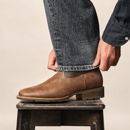 Lumeheel Cowboy Boots for Men - Western Square Toe Men's Brown Boots with Classic Embroidered, Slip on Chunky Heel for Spring Fall 10M - Image 2
