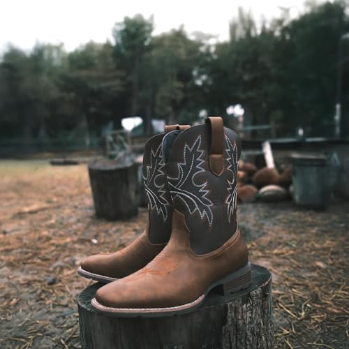 Lumeheel Cowboy Boots for Men - Western Square Toe Men's Brown Boots with Classic Embroidered, Slip on Chunky Heel for Spring Fall 10M - Image 3
