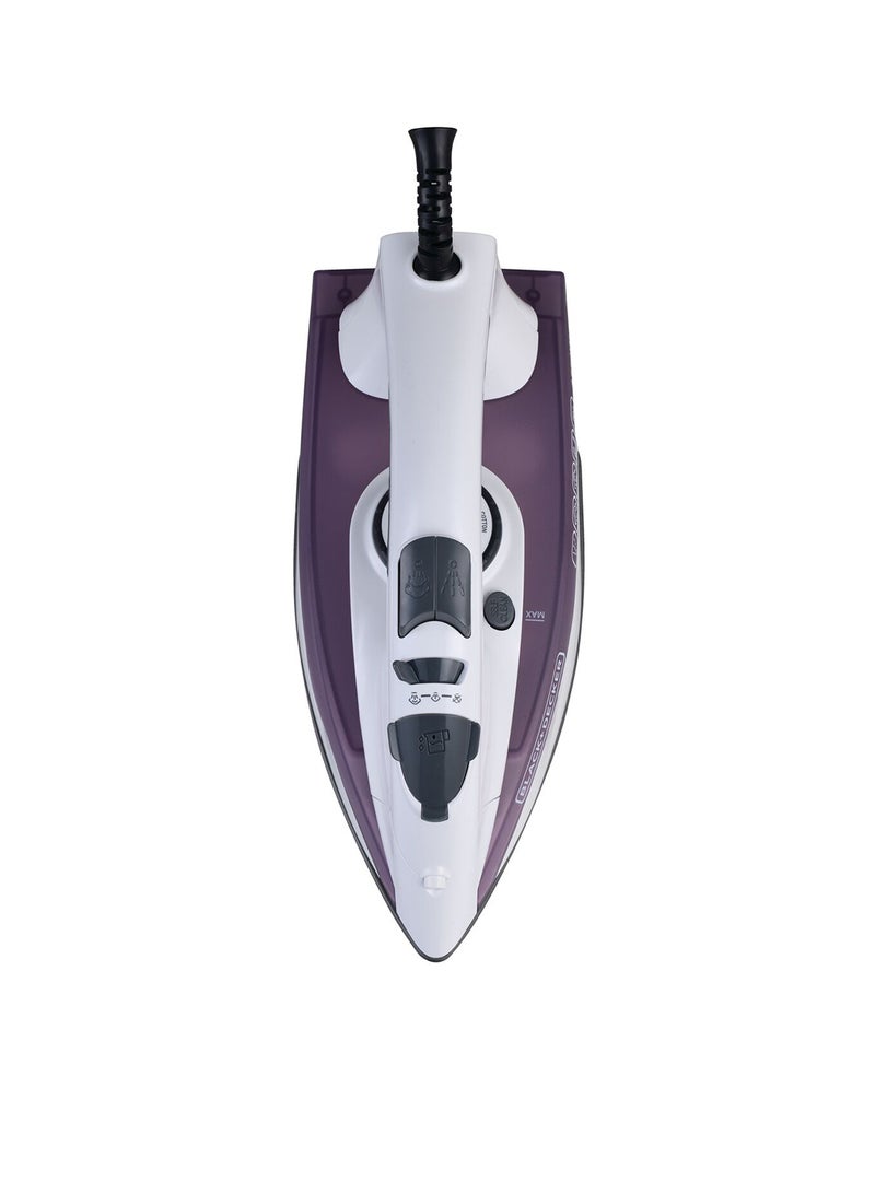 BLACK+DECKER Steam Iron - Ceramic Coated Soleplate with Anti Calc Drip Self Clean and Auto Shutoff  - Removes Stubborn Creases Quickly Easily 220 ml 1750 W X1750-B5 White/Purple - Image 2