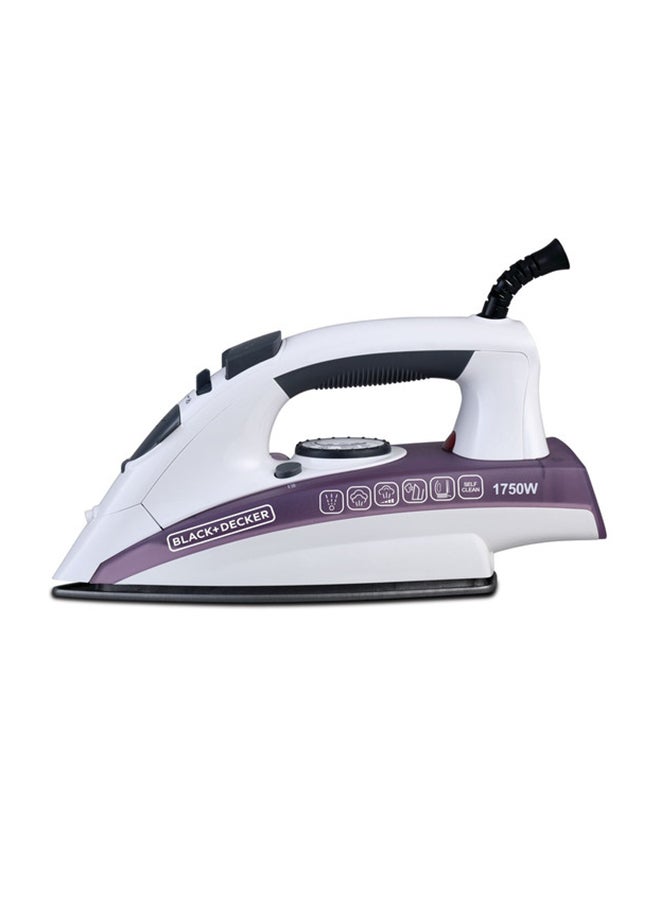 BLACK+DECKER Steam Iron - Ceramic Coated Soleplate with Anti Calc Drip Self Clean and Auto Shutoff  - Removes Stubborn Creases Quickly Easily 220 ml 1750 W X1750-B5 White/Purple - Image 1