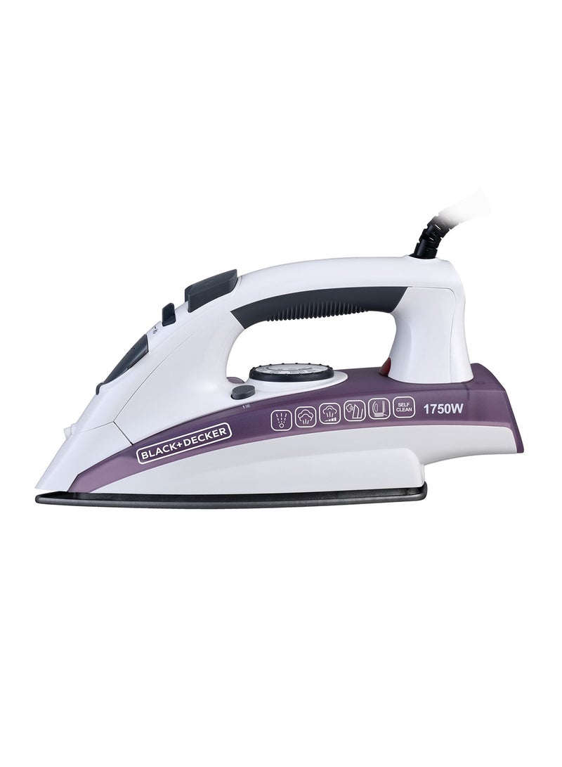 BLACK+DECKER Steam Iron - Ceramic Coated Soleplate with Anti Calc Drip Self Clean and Auto Shutoff  - Removes Stubborn Creases Quickly Easily 220 ml 1750 W X1750-B5 White/Purple - Image 3