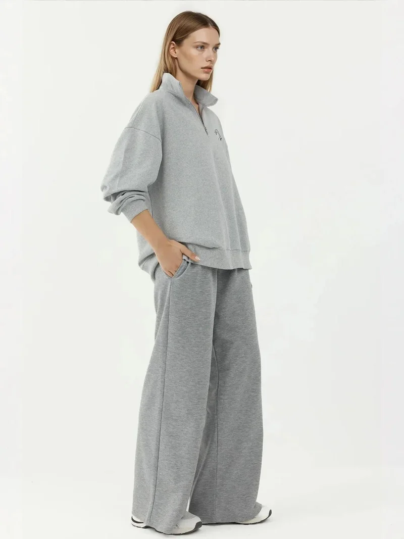 HICCUP Printed Zipper Collar Relaxed Fit Sweatshirt