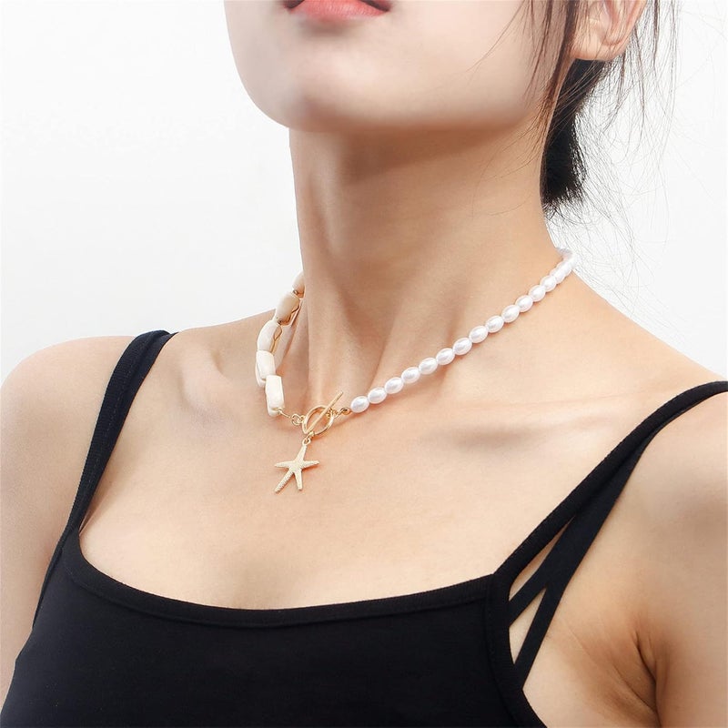 cheekyglo Punk Imitation Pearl Beaded Choker Summer Beach Necklaces Collar Jewelry Starfish Shell Pendant Necklaces for Women Neck Jewelry - Image 3