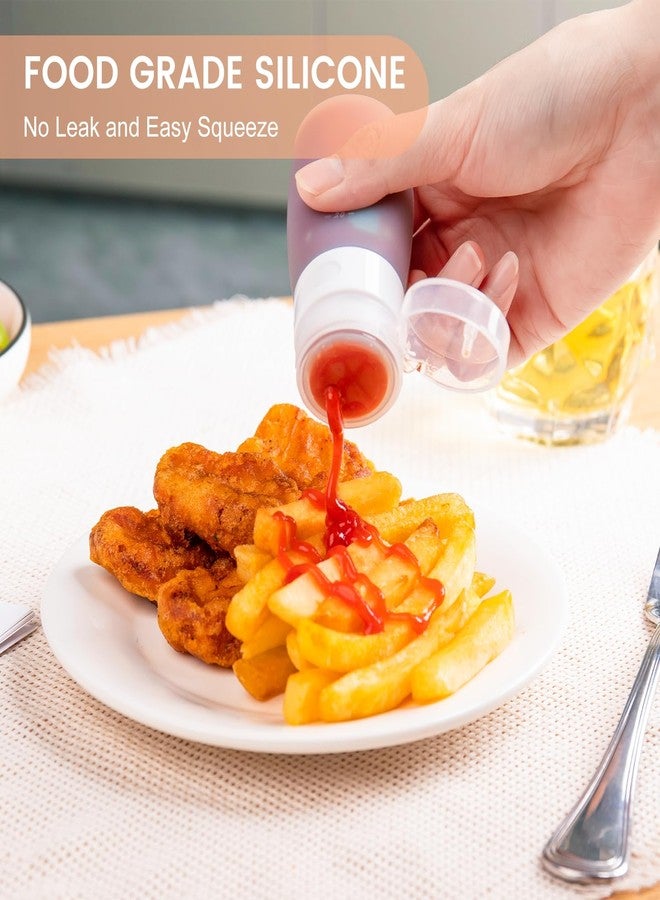 MICEBAY Condiment Squeeze Bottles for Sauces, 2-oz Mini Silicone Salad Dressing Container to Go with Reusable Sandwich Bag, Leakproof Ketchup Bottle for Bento Lunch Box, 4 Pack, Candies - Image 5