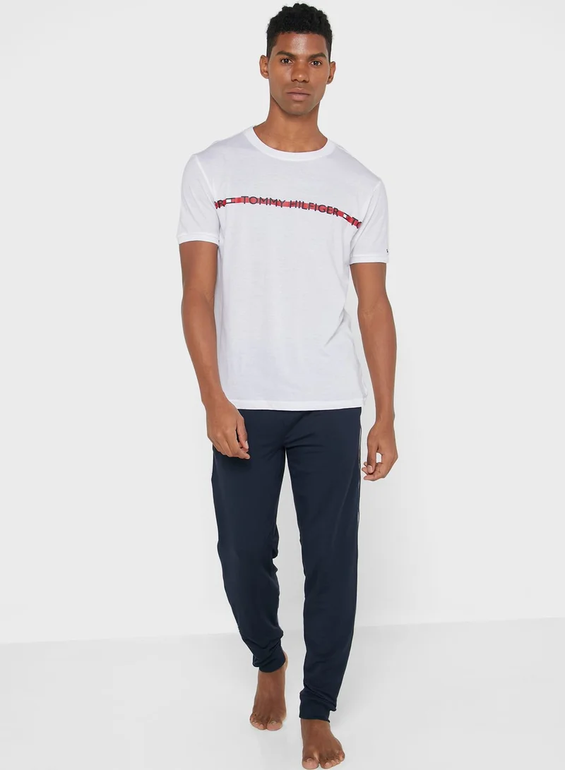 TOMMY HILFIGER Logo Stripe Crew Neck T-Shirt