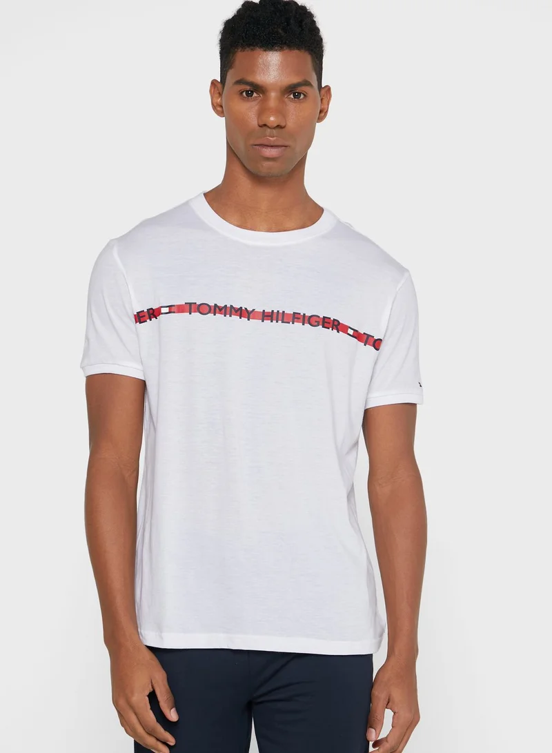 TOMMY HILFIGER Logo Stripe Crew Neck T-Shirt