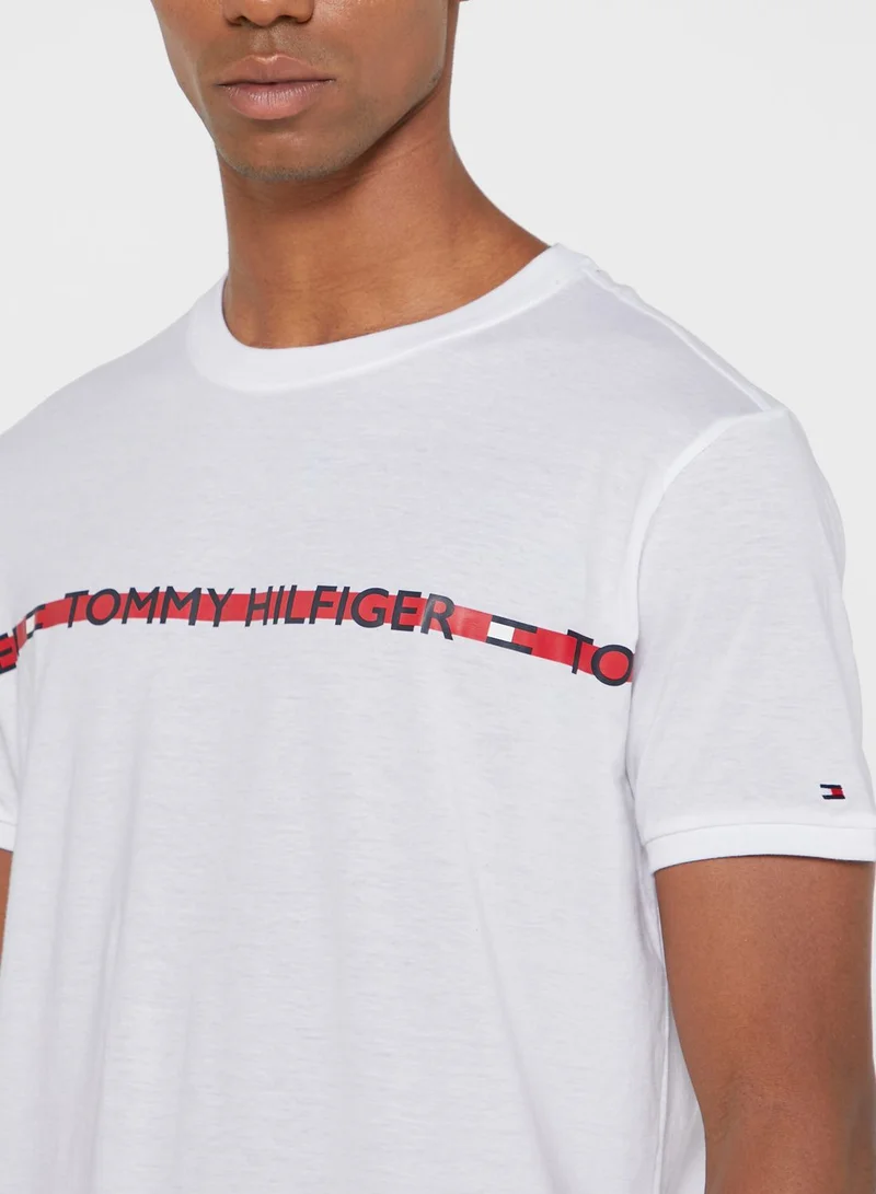 TOMMY HILFIGER Logo Stripe Crew Neck T-Shirt