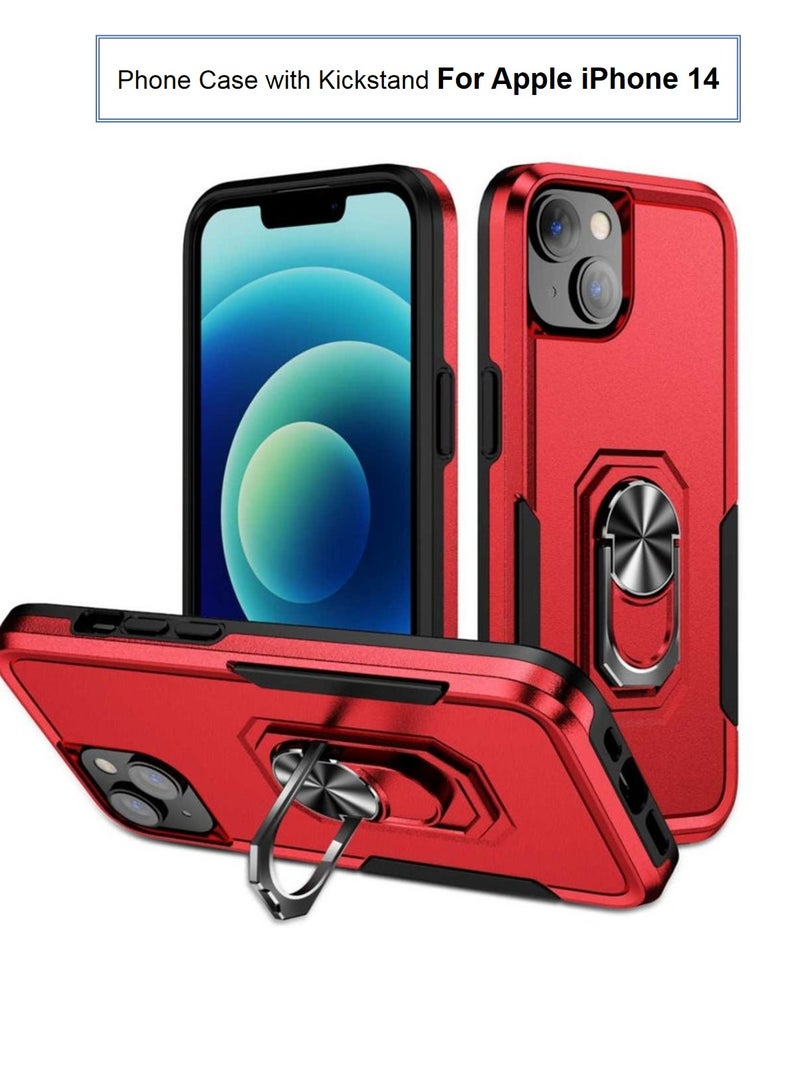 Case for iPhone 14 (Red) - Reinforced Metal Kickstand [Magnetic Car Mount Compatible] - Military Grade Heavy Duty Shockproof Cover - Rugged Armor Protection - Image 1