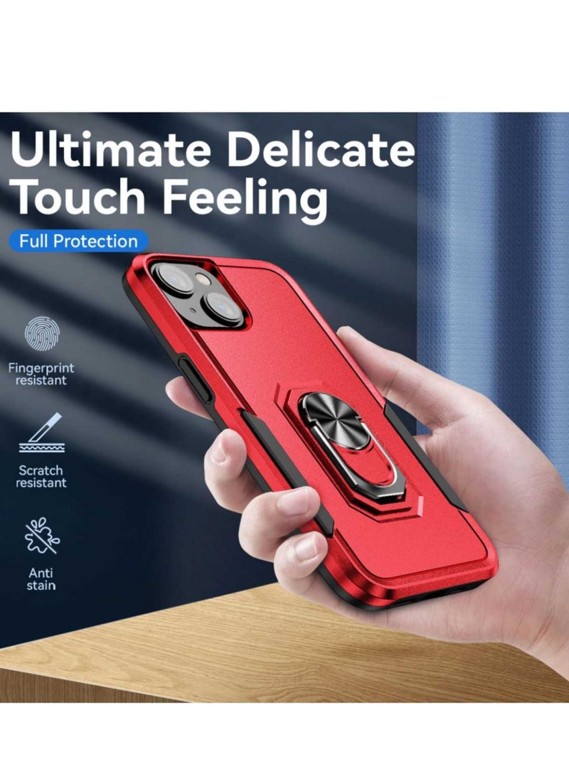 Case for iPhone 14 (Red) - Reinforced Metal Kickstand [Magnetic Car Mount Compatible] - Military Grade Heavy Duty Shockproof Cover - Rugged Armor Protection - Image 3