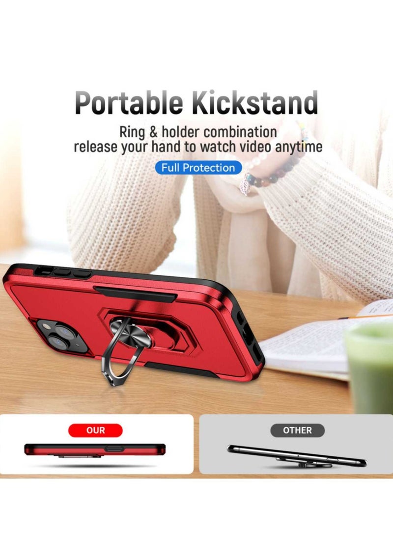 Case for iPhone 14 (Red) - Reinforced Metal Kickstand [Magnetic Car Mount Compatible] - Military Grade Heavy Duty Shockproof Cover - Rugged Armor Protection - Image 4