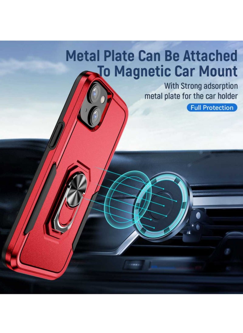Case for iPhone 14 (Red) - Reinforced Metal Kickstand [Magnetic Car Mount Compatible] - Military Grade Heavy Duty Shockproof Cover - Rugged Armor Protection - Image 2