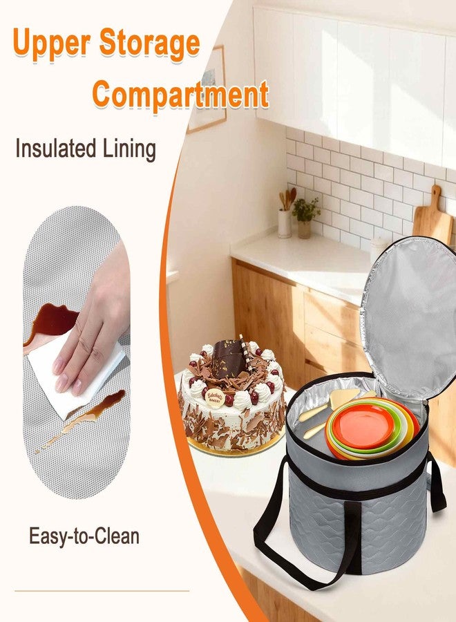 Trunab Round Casserole Carrier 12 inch, Insulated Pie Carrier Bag for Transport, Food Carrier for Cakes, Pies and Dishes, Double-layer Design, with Extra Pocket for Cutlery - Image 4