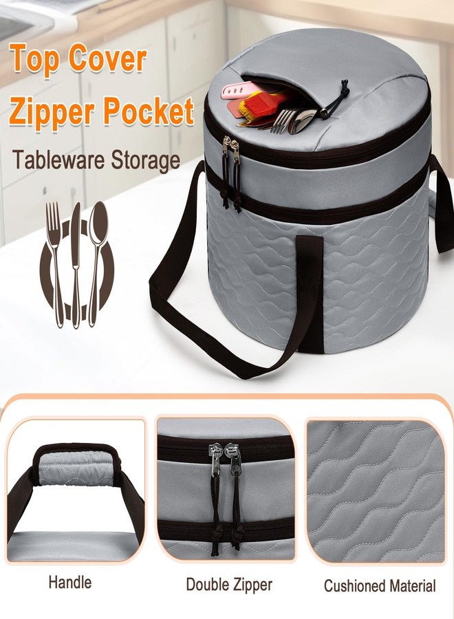 Trunab Round Casserole Carrier 12 inch, Insulated Pie Carrier Bag for Transport, Food Carrier for Cakes, Pies and Dishes, Double-layer Design, with Extra Pocket for Cutlery - Image 5