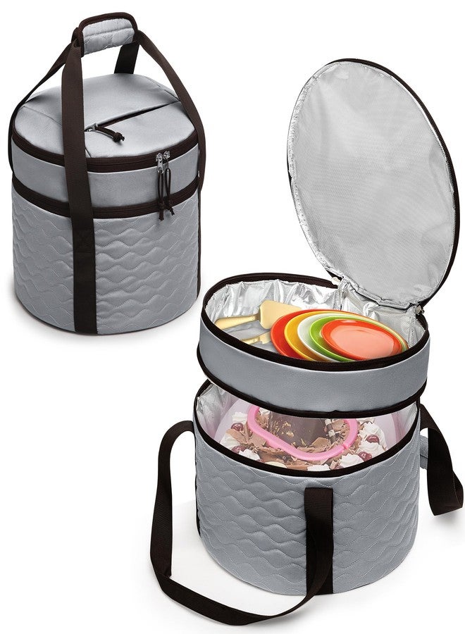 Trunab Round Casserole Carrier 12 inch, Insulated Pie Carrier Bag for Transport, Food Carrier for Cakes, Pies and Dishes, Double-layer Design, with Extra Pocket for Cutlery - Image 1