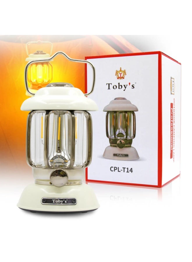 توبيز مصابيح تخييم LED CPL-T14 من Toby's قابلة للحمل بتصميم كلاسيكي مع مقبض للتحكم في الإضاءة وقابلة لإعادة الشحن ومصباح مكتبي للقراءة وأضواء ليلية لغرفة النوم والمكتب والمشي لمسافات طويلة (أبيض) - CPL T14 - Image 1