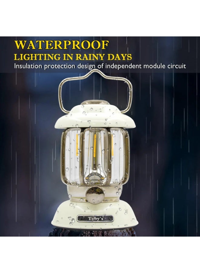 توبيز مصابيح تخييم LED CPL-T14 من Toby's قابلة للحمل بتصميم كلاسيكي مع مقبض للتحكم في الإضاءة وقابلة لإعادة الشحن ومصباح مكتبي للقراءة وأضواء ليلية لغرفة النوم والمكتب والمشي لمسافات طويلة (أبيض) - CPL T14 - Image 5