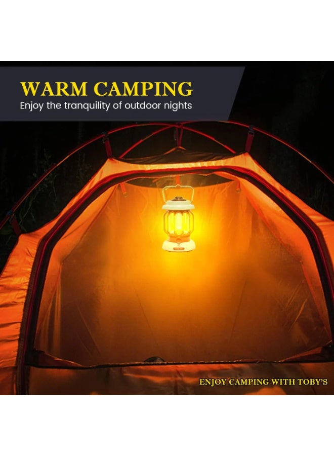 توبيز مصابيح تخييم LED CPL-T14 من Toby's قابلة للحمل بتصميم كلاسيكي مع مقبض للتحكم في الإضاءة وقابلة لإعادة الشحن ومصباح مكتبي للقراءة وأضواء ليلية لغرفة النوم والمكتب والمشي لمسافات طويلة (أبيض) - CPL T14 - Image 2