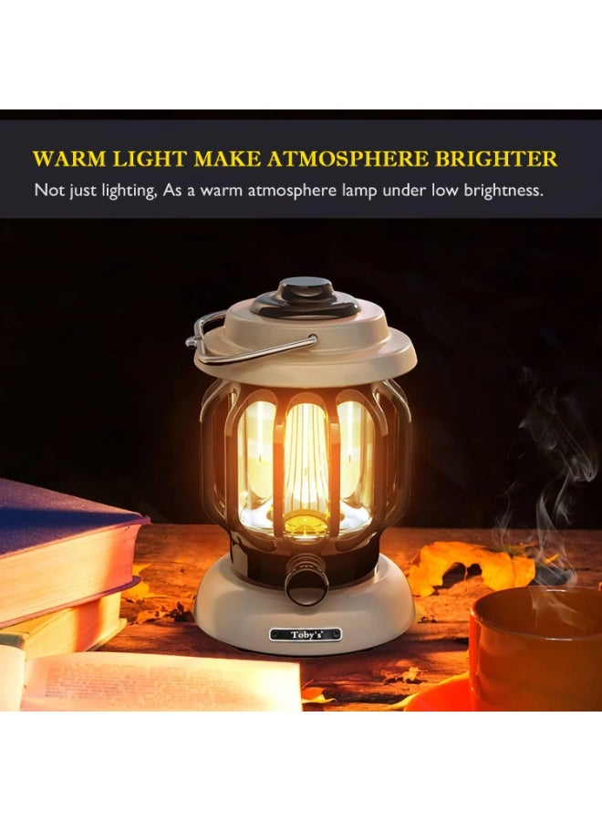 توبيز مصابيح تخييم LED CPL-T14 من Toby's قابلة للحمل بتصميم كلاسيكي مع مقبض للتحكم في الإضاءة وقابلة لإعادة الشحن ومصباح مكتبي للقراءة وأضواء ليلية لغرفة النوم والمكتب والمشي لمسافات طويلة (أبيض) - CPL T14 - Image 4