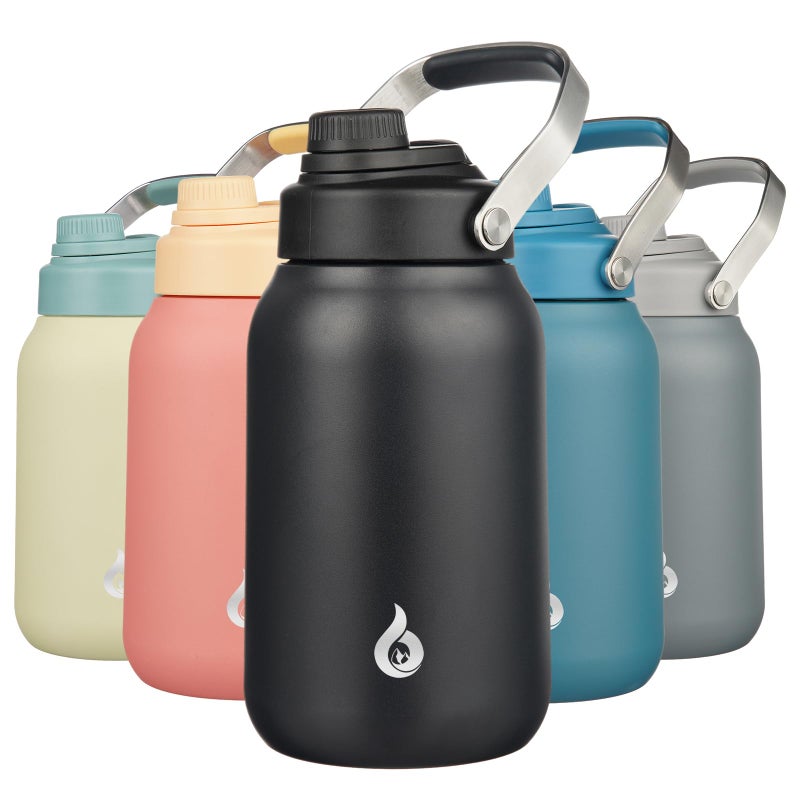 BJPKPK Half Gallon Insulated Water Bottles, 64oz Water Jug with Metal Handle & BPA Free Spout Lid, Dishwasher Safe Thermos, Large Stainless Steel Gym Sport Jugs, Black - Image 1