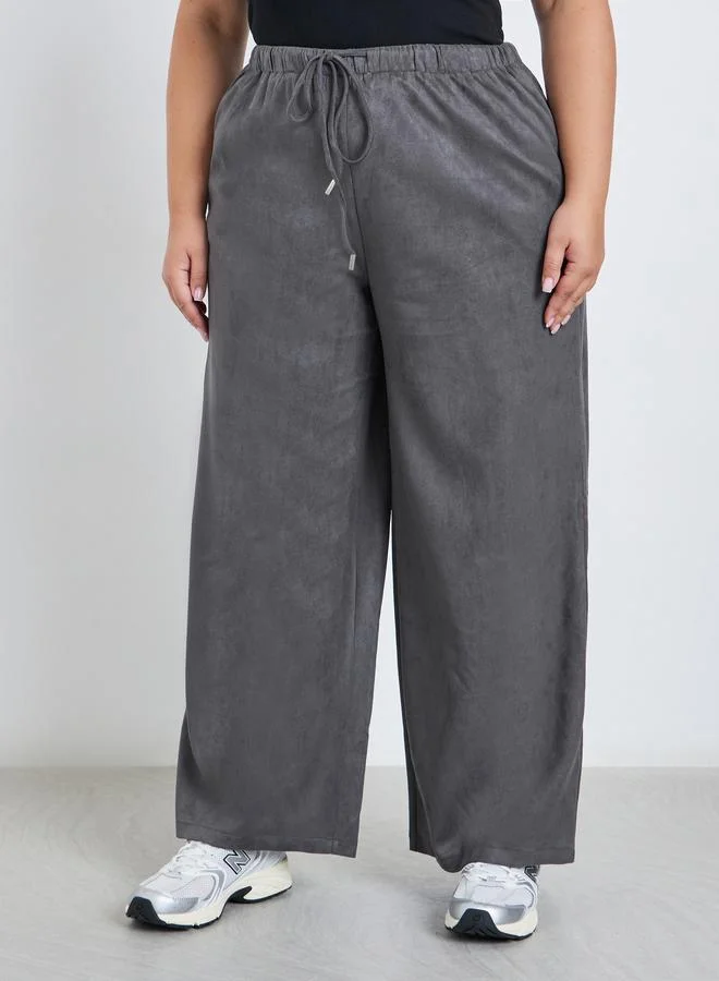 Styli Styli Plus Suede Look Joggers with Drawstring
