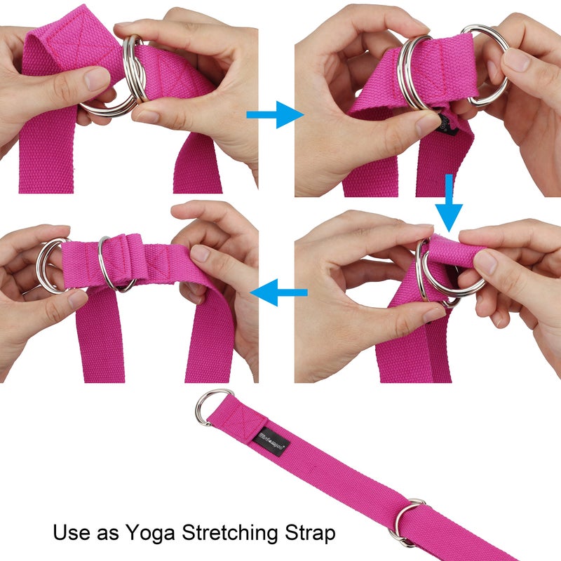 Wisdompro Yoga Strap Stretch Band, 6 Feet with 4 Adjustable Metal D-Ring Buckle Loop, Durable Yoga Mat Carrier Sling Exercise & Fitness Stretching for Yoga, Pilates, Dance, Gym Workouts - Hot Pink - Image 4