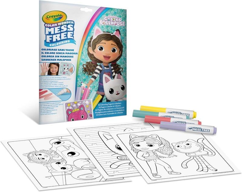 Crayola Color Wonder Mess Free Coloring Set Gabby's Dollhouse Theme with 18 Pages and 4 Non-Staining Markers - Image 1