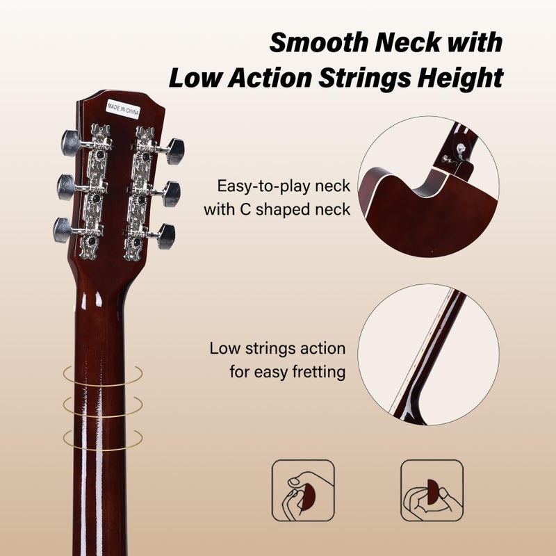 ADM 38" Inch Acoustic Guitar Bundle for Beginners Adults with Online Lesson, Cutaway Wood Acustica Guitarra Starter Set Package with Gig Bag, Strap, Steel Strings, Picks, Capos, Stand, Natural - Image 5