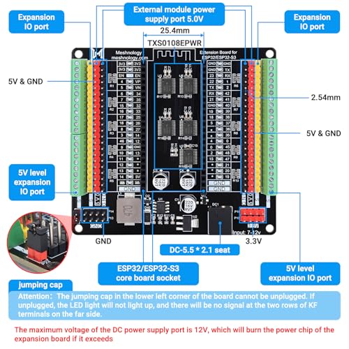 Meshnology ESP32 Breakout Board for ESP32 / ESP32-S3 WROVER WROOM/DevKitC/NodeMCU Expansion Board with Four Plastic Gaskets 5V 3.3V Power Outputs GPIO Status LED（N40 - Image 3