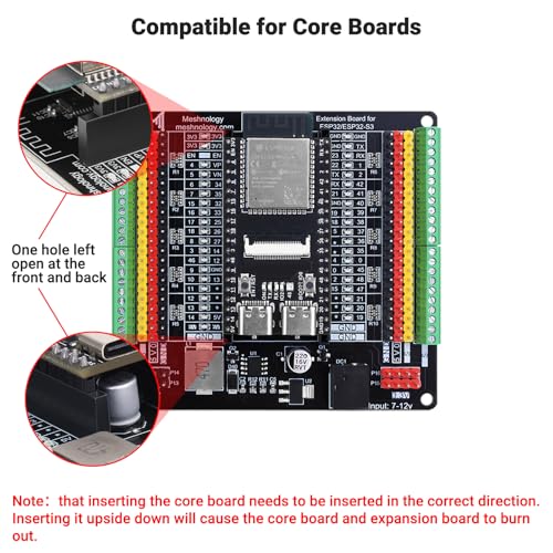 Meshnology ESP32 Breakout Board for ESP32 / ESP32-S3 WROVER WROOM/DevKitC/NodeMCU Expansion Board with Four Plastic Gaskets 5V 3.3V Power Outputs GPIO Status LED（N40 - Image 5