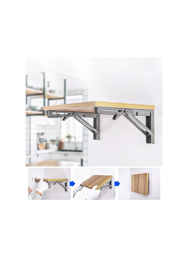 The Bros 12 Inch Folding Shelf Brackets, Pack of 2, Wall Mounted Triangle Bracket, Heavy Duty Stainless Steel Collapsible Shelf Bracket for for Shelf and Table Work Bench, Space Saving DIY Bracket - Image 4