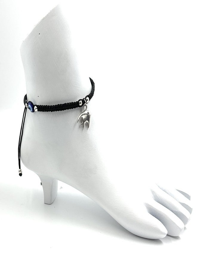 Jyokrish Handmade Adjustable Simple Black Silk Thread Dolphin evil eye anklet For Women | girls | Nazariya |Payal | Nazar Battu |Free Size |Single Leg - Image 3