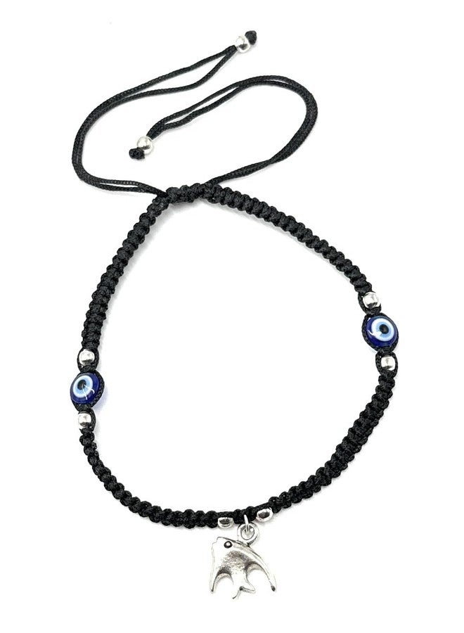 Jyokrish Handmade Adjustable Simple Black Silk Thread Dolphin evil eye anklet For Women | girls | Nazariya |Payal | Nazar Battu |Free Size |Single Leg - Image 2