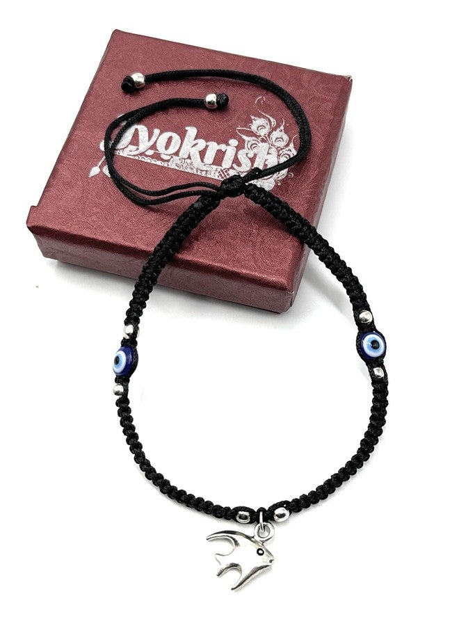 Jyokrish Handmade Adjustable Simple Black Silk Thread Dolphin evil eye anklet For Women | girls | Nazariya |Payal | Nazar Battu |Free Size |Single Leg - Image 4