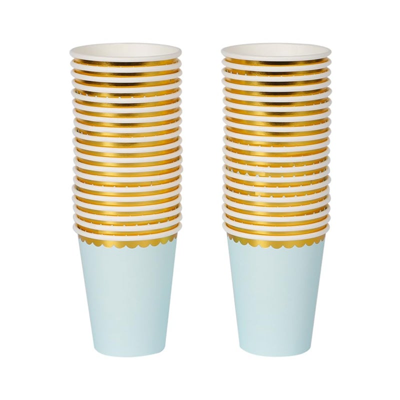 Geeklife 10.5 oz Light Blue Gold Paper Cups with Metallic Foil Scalloped Border Decorative Disposable Gold Party Paper Cups for Wedding Party  Baby Shower and Cocktail 40 pcs - Image 1