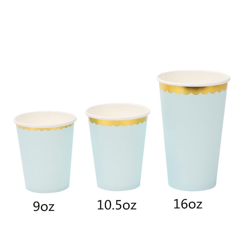 Geeklife 10.5 oz Light Blue Gold Paper Cups with Metallic Foil Scalloped Border Decorative Disposable Gold Party Paper Cups for Wedding Party  Baby Shower and Cocktail 40 pcs - Image 4