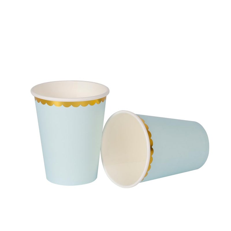 Geeklife 10.5 oz Light Blue Gold Paper Cups with Metallic Foil Scalloped Border Decorative Disposable Gold Party Paper Cups for Wedding Party  Baby Shower and Cocktail 40 pcs - Image 3