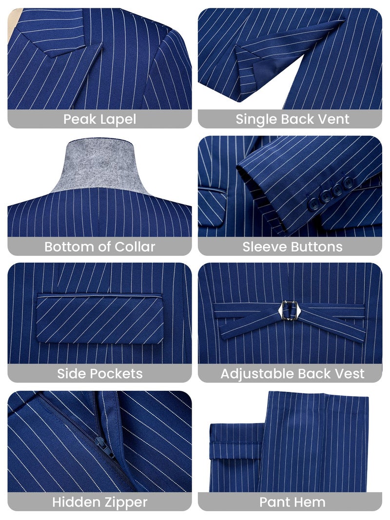 Kelyaa Women's 3 Piece Striped Suit Peak Lapel One Button Slim Fit Business Work Professional Blazer Jacket Vest Pants Set Navy Blue - Image 3