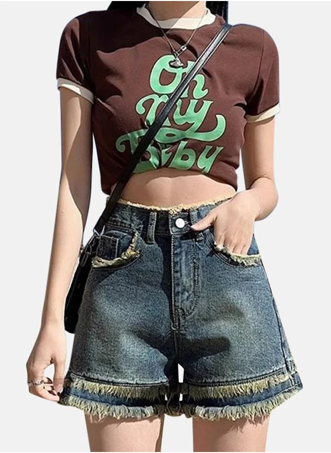 يونيكي Blue High-Rise Denim Shorts