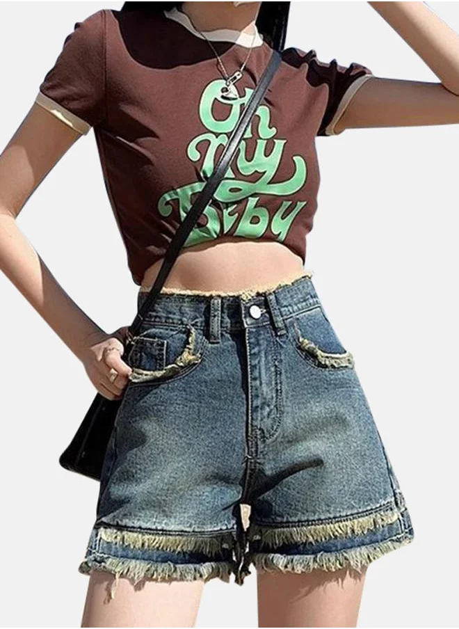 يونيكي Blue High-Rise Denim Shorts