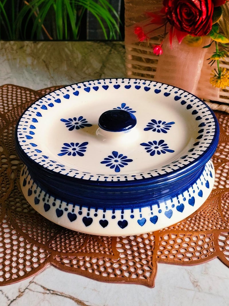 Niyara Stoneware Handmade Ceramic Handpainted CasseroleDonga Set Multipurpose Storage Ceramic Jars Containers with Lid Kitchen Storage Size Medium 650 ml Blue Berry - Image 1