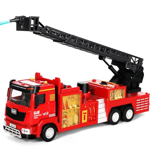 GLW Toddlers fire Truck Toys Kids Play Fire Trucks Medium Size Alloy Inertia Driving Simulation Model Rotating Ladder Sound and Light - Image 1